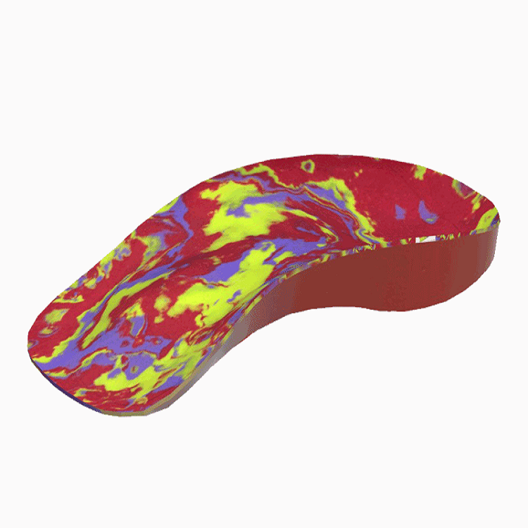 A vibrant, custom-designed orthotic insert featuring a unique marbled pattern.