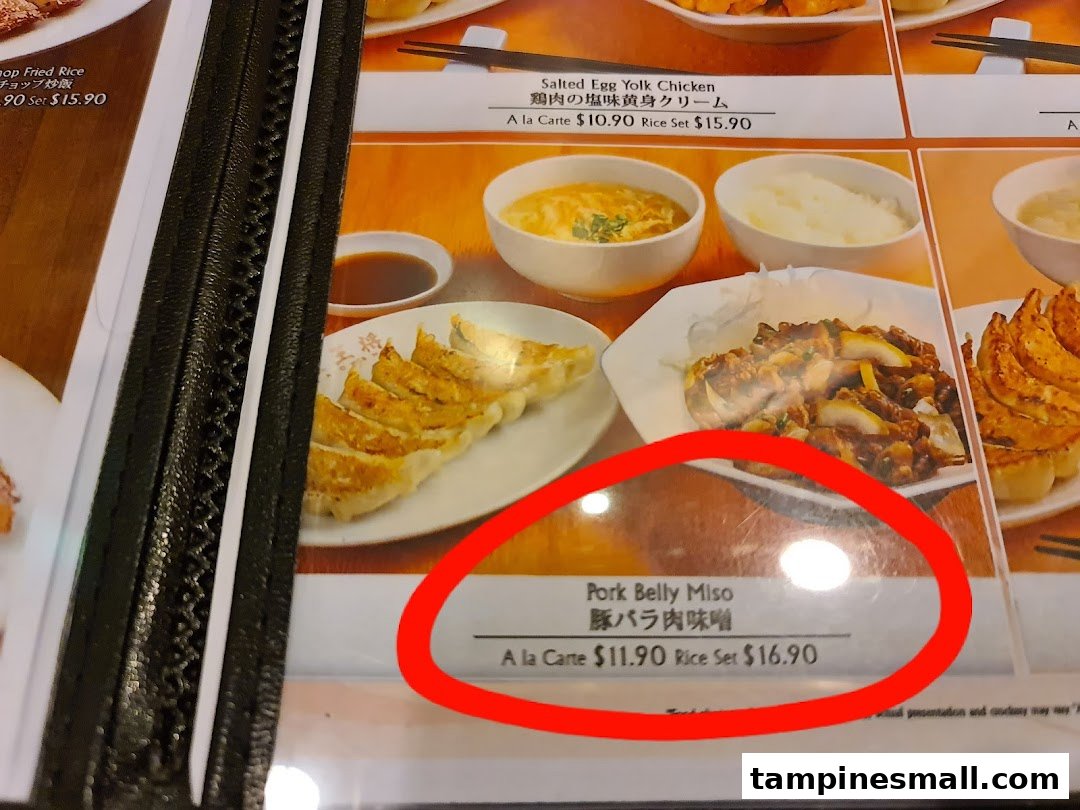 A close-up of a menu page displaying various Japanese dishes with prices.