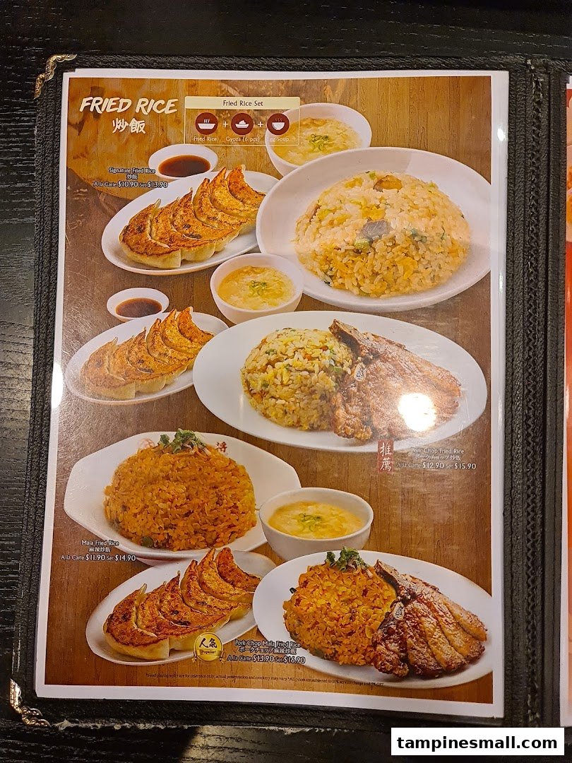 A menu page from Ajisen Tanjiro showcasing various fried rice dishes and sets with prices.