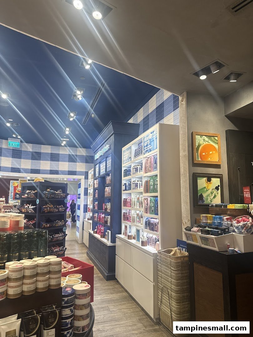 Interior view of Bath & Body Works, showcasing a wide array of body care products and signature store design.