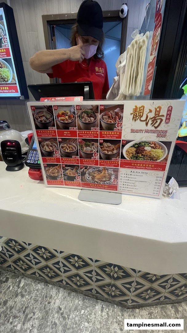 A detailed menu display for Beauty Nutritious Soup, showcasing various healthy soup options and ala carte dishes.