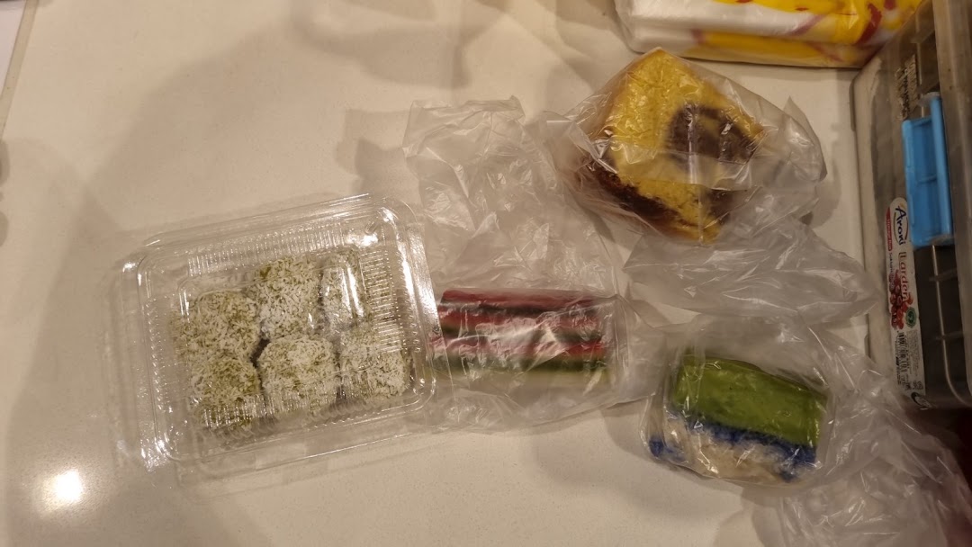 Various traditional Indonesian cakes and snacks, individually packaged, from Bengawan Solo.