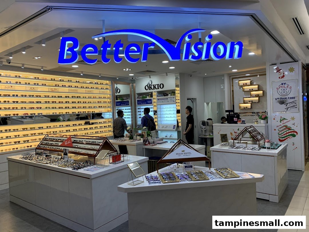 The brightly lit Better Vision shop entrance showcases a wide array of eyeglasses and sunglasses.