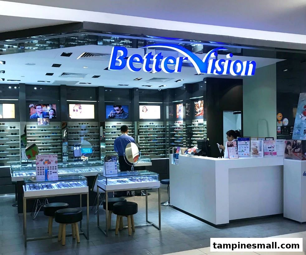 The brightly lit Better Vision shop entrance showcases a wide selection of eyewear and a welcoming counter.