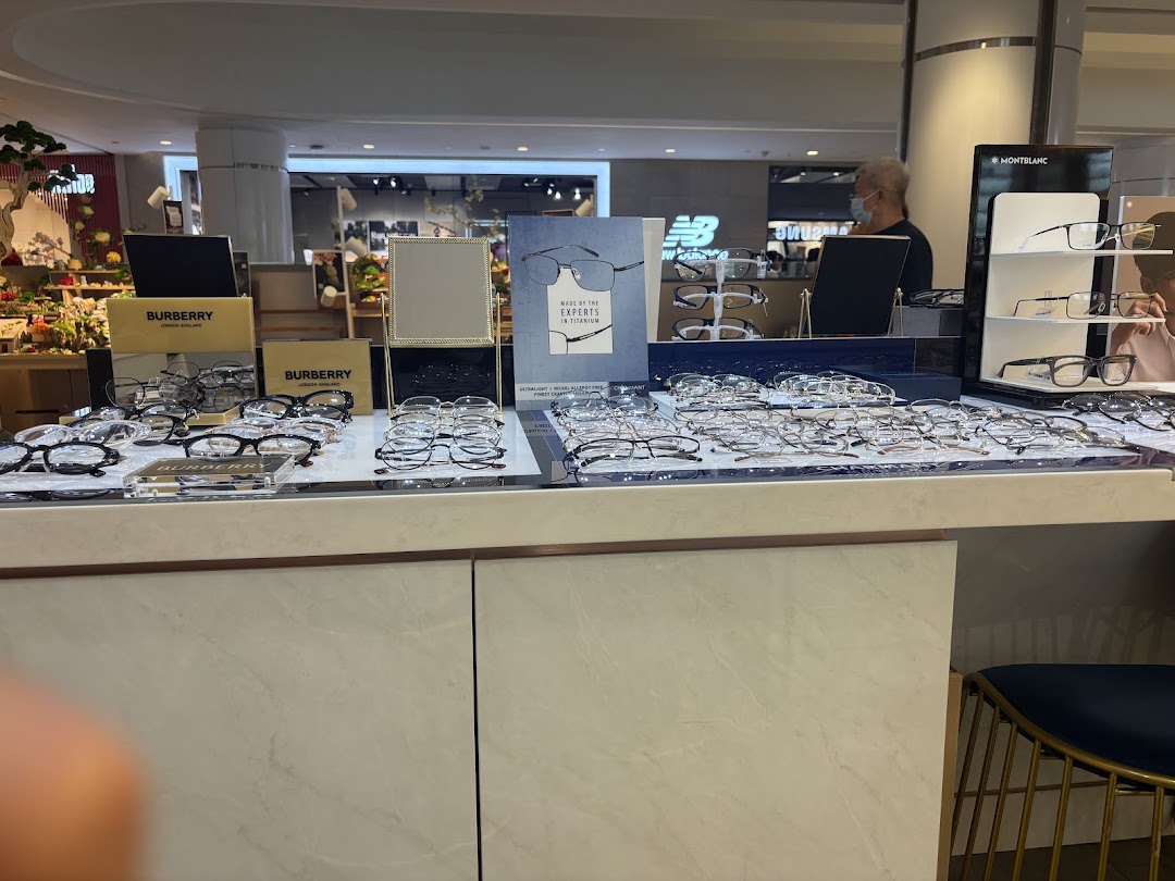 A wide display of eyeglasses and frames, featuring brands like Burberry and Montblanc, inside Better Vision.