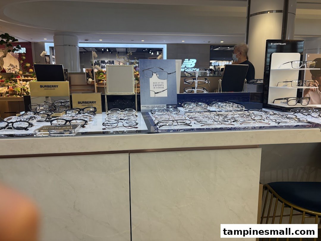 A wide display of eyeglasses and frames, featuring brands like Burberry and Montblanc, inside Better Vision.