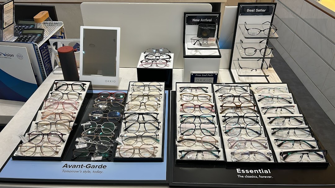A display counter showcasing a wide variety of eyeglasses and frames at Better Vision.
