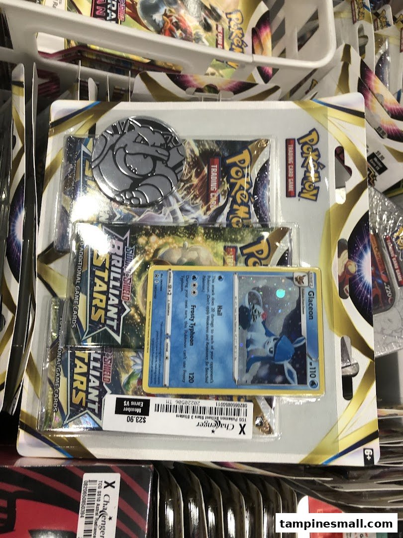 A close-up of a packaged Pokémon Trading Card Game set featuring a Glaceon card and price tag.