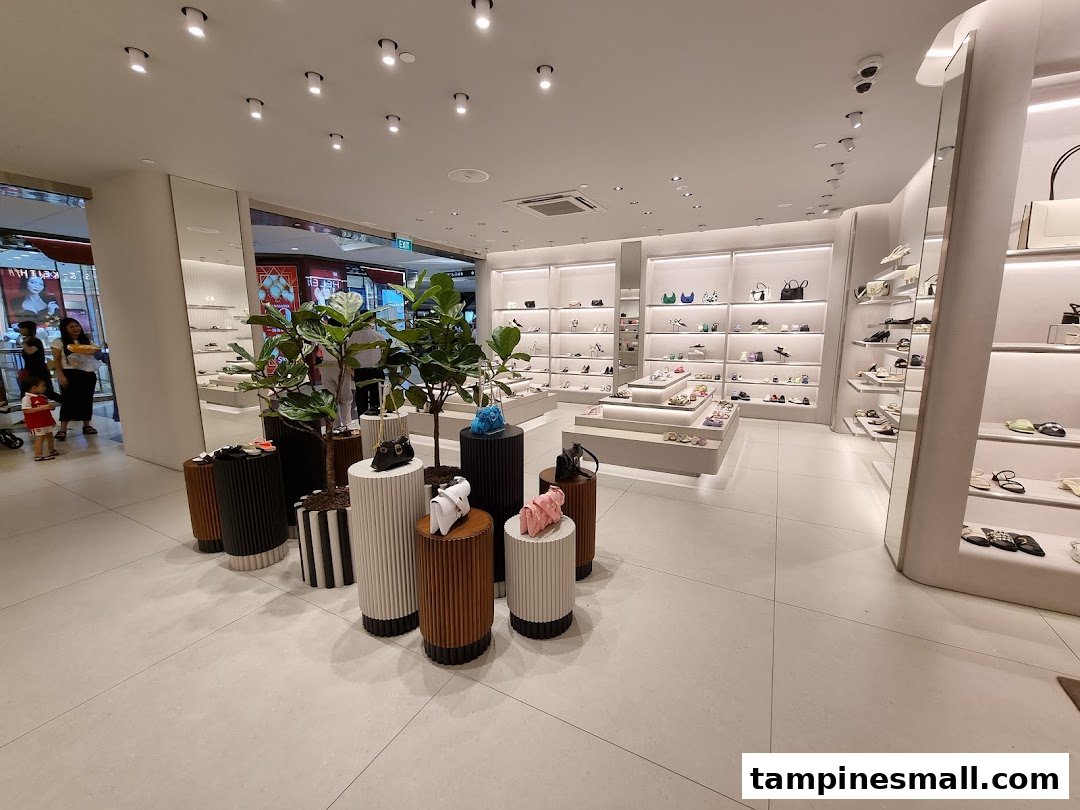 An interior view of a CHARLES & KEITH store, showcasing shoes and handbags on modern displays.