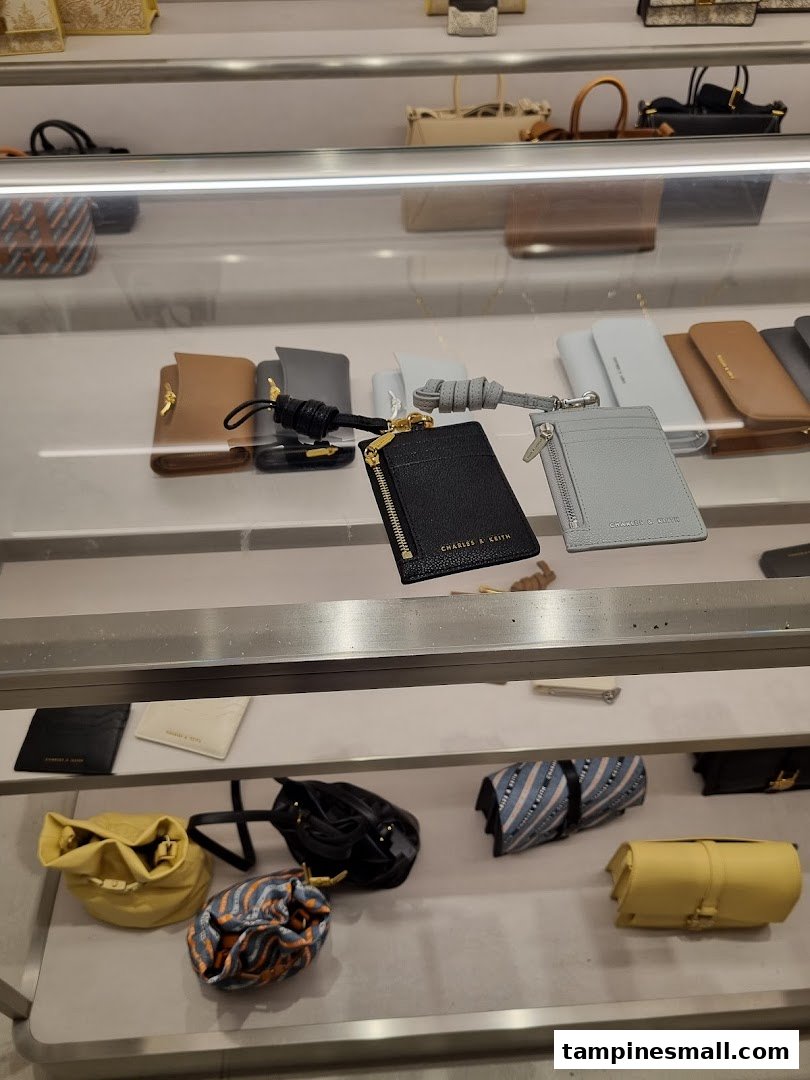 A display of stylish wallets and small bags in various colors and designs from CHARLES & KEITH.