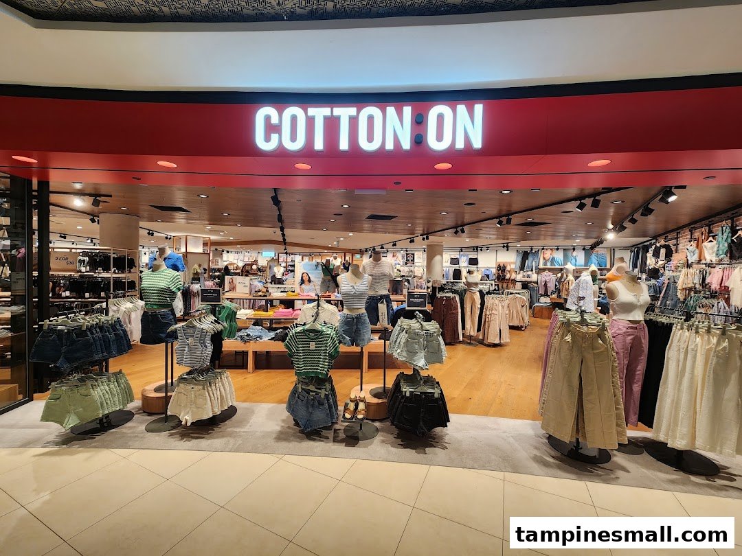 The Cotton On Tampines shop front showcases a vibrant display of trendy apparel and accessories.