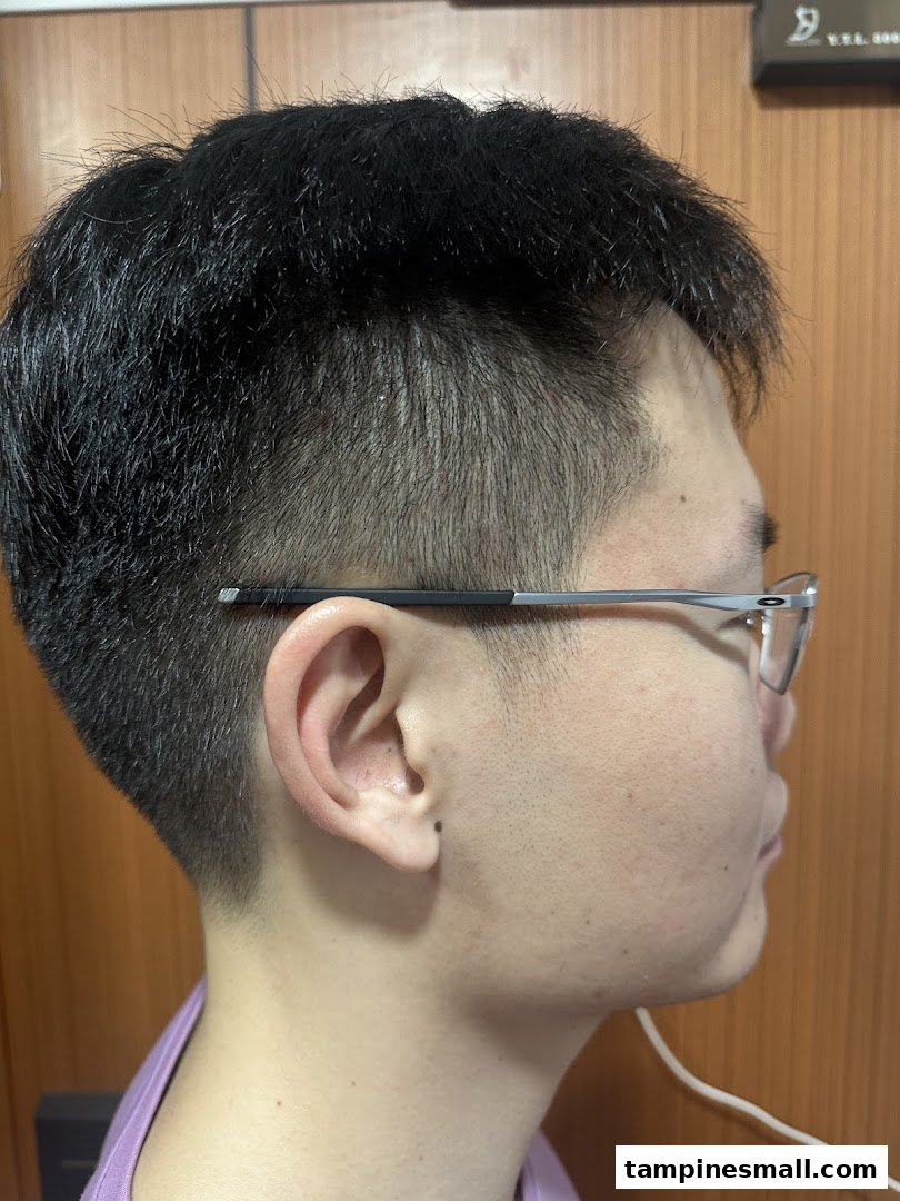 Side profile of a person showcasing a fresh, modern haircut with faded sides.