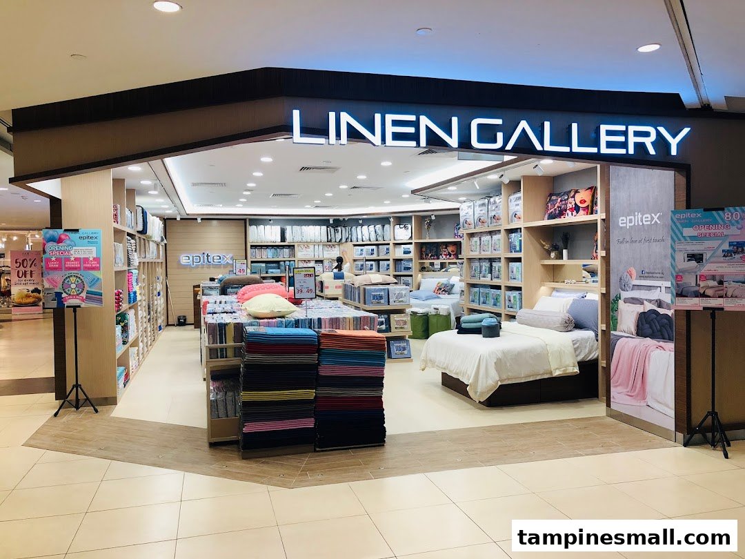 The Epitex Linen Gallery shop front displays a wide range of bedding, pillows, and home linen.