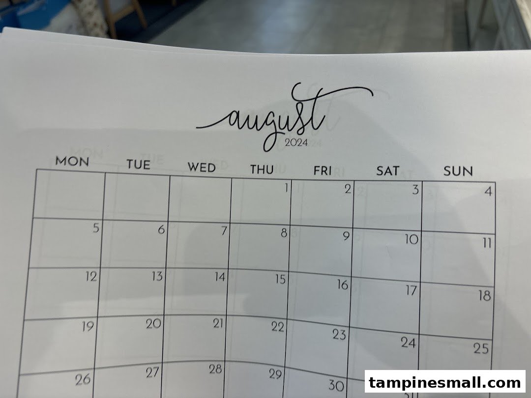Close-up of an August 2024 calendar page, likely a product or display from FotoHub.