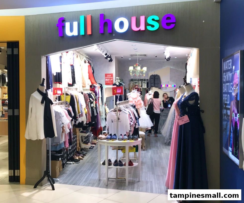 The vibrant entrance of Full House boutique, showcasing a wide array of trendy clothing and accessories.