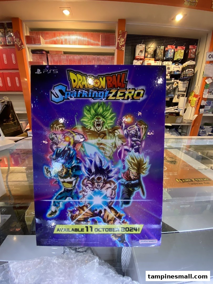 A vibrant Dragon Ball Sparking! ZERO game poster displayed inside a GameXtreme store, surrounded by game titles.