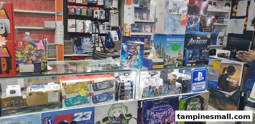 An interior view of GameXtreme Tampines, showcasing a wide array of video games, consoles, and accessories.