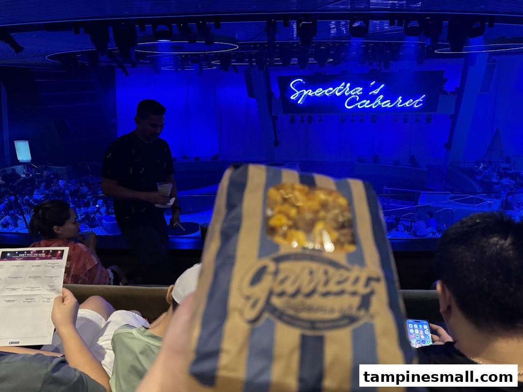 Enjoying Garrett Popcorn during a live performance at Spectra's Cabaret.