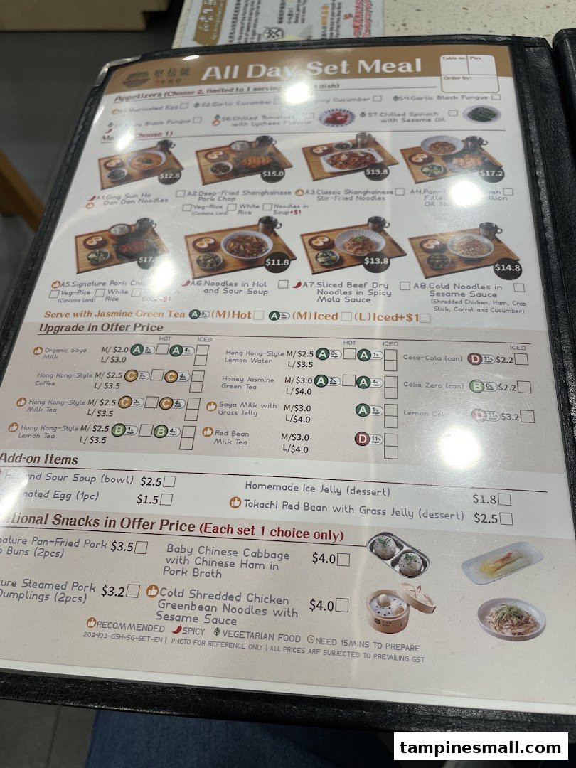 A detailed menu for 'Ging Sun Ho King of Bun' showcasing all-day set meals, drinks, and snacks.