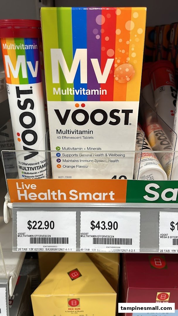 VOOST Multivitamin products and prices displayed on a shelf at Guardian.
