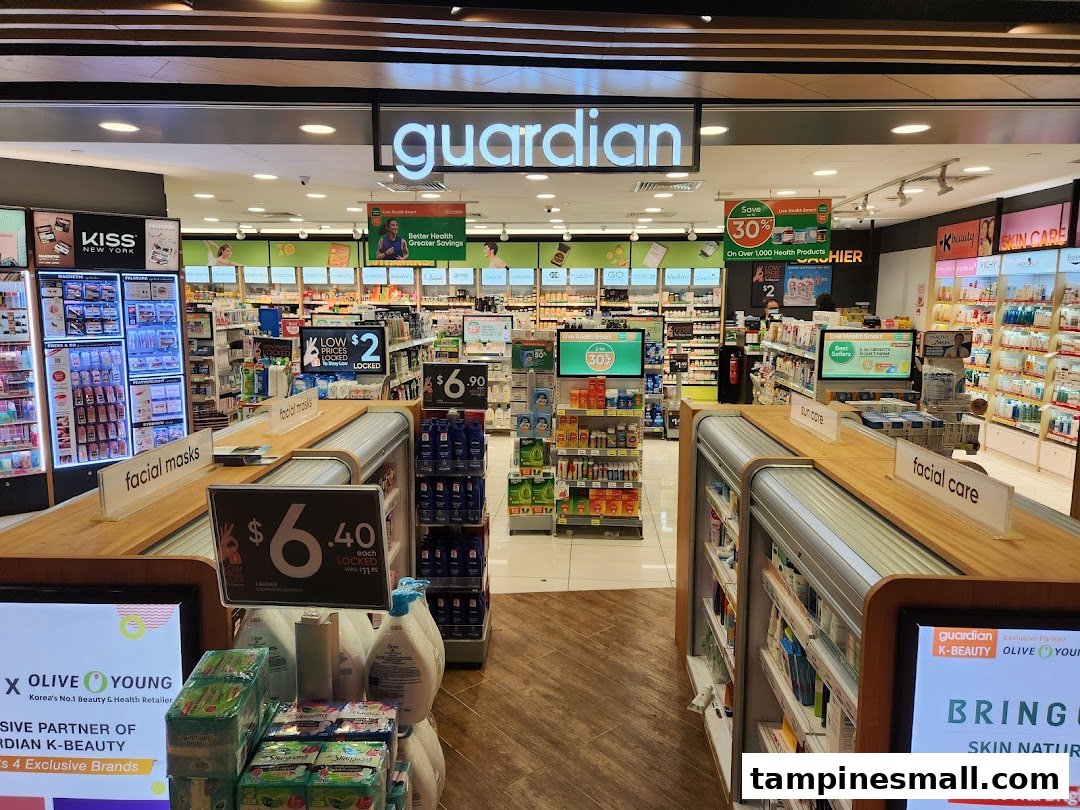 Interior view of Guardian Health & Beauty store, showcasing health, beauty, and personal care products.