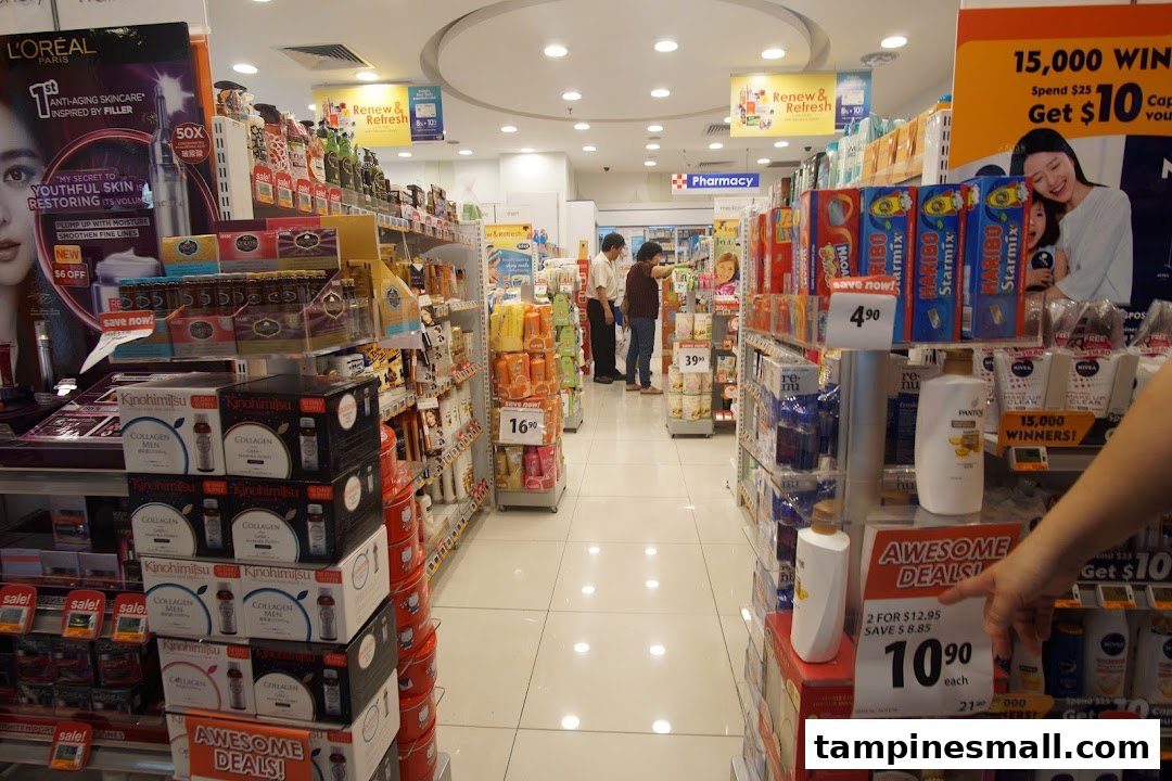 Interior view of Guardian Health & Beauty, showcasing various health, beauty, and personal care products with customers browsing.