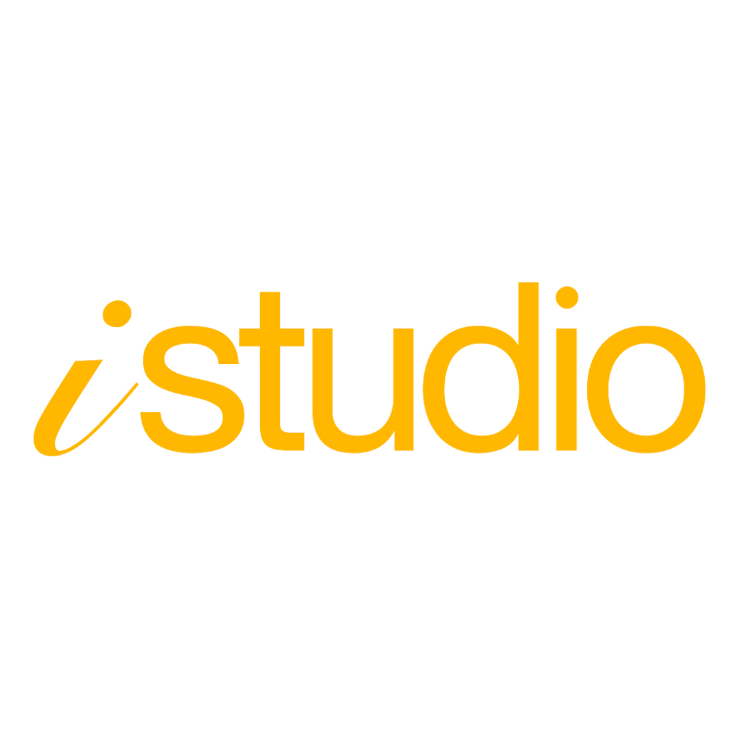 The iStudio logo in bright yellow text on a clean white background.