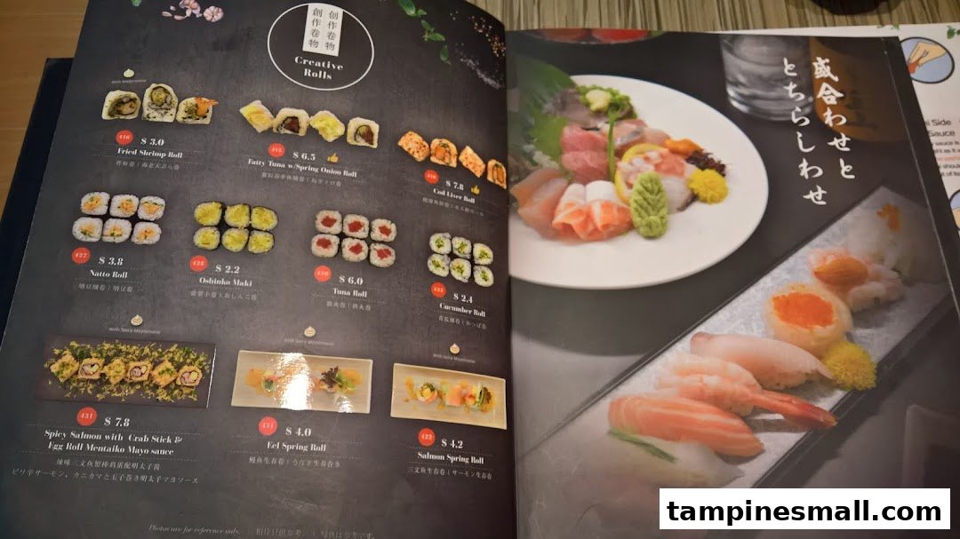 An open menu from Itacho Sushi showcasing a variety of creative sushi rolls and sashimi platters.