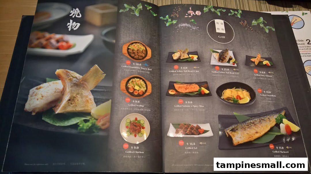 A menu page from Itacho Sushi showcasing a variety of grilled Japanese dishes.