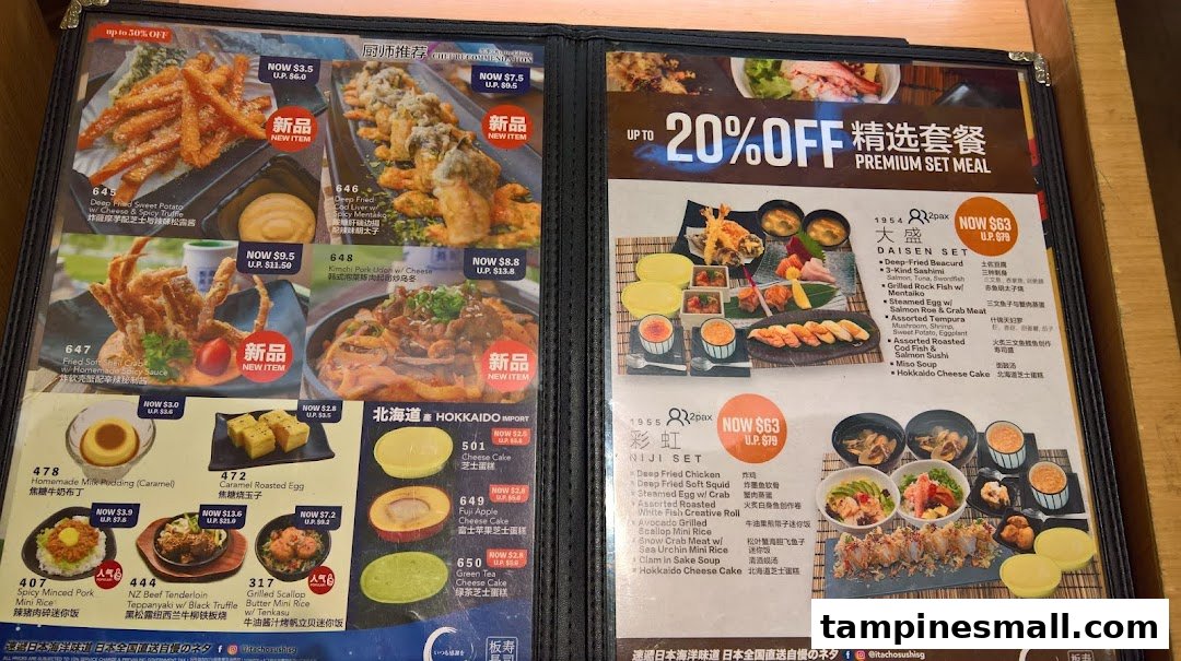 A detailed menu from Itacho Sushi showcasing various Japanese dishes, including new items, sets, and desserts.