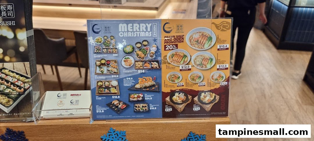 Two promotional menu boards for Itacho Sushi, showcasing Christmas specials and noodle/oden promotions.