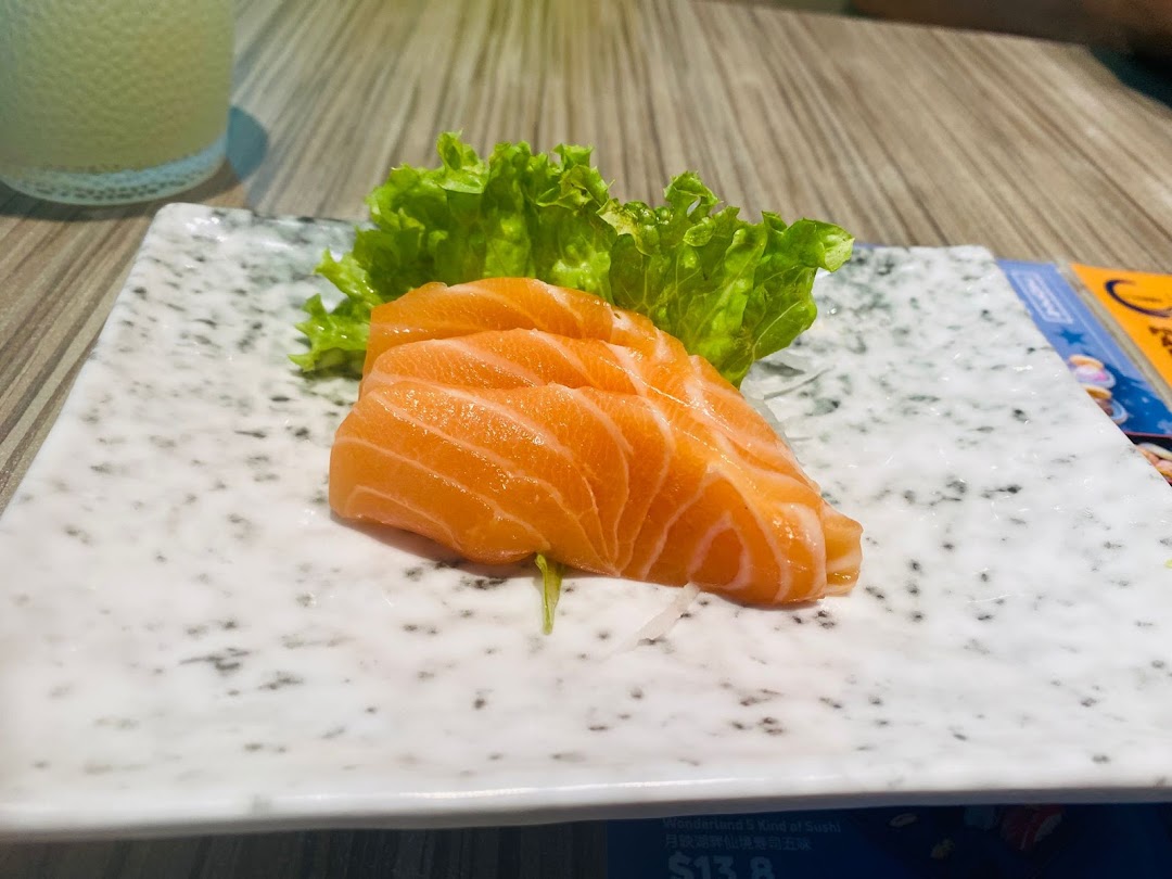 Fresh salmon sashimi served on a stylish plate with a side of crisp lettuce.