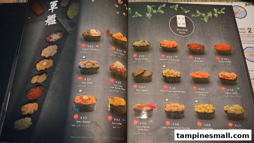 A detailed menu page from Itacho Sushi showcasing various 'Warship Style' sushi options with prices.