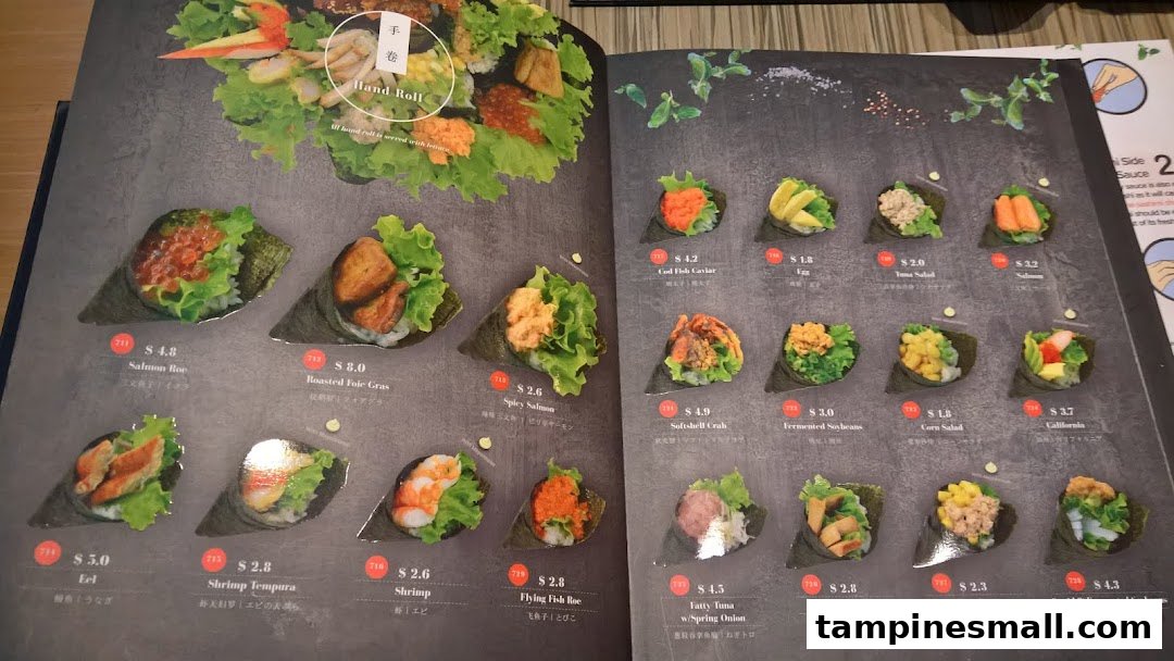 A detailed menu page from Itacho Sushi showcasing a variety of delicious hand rolls with prices.