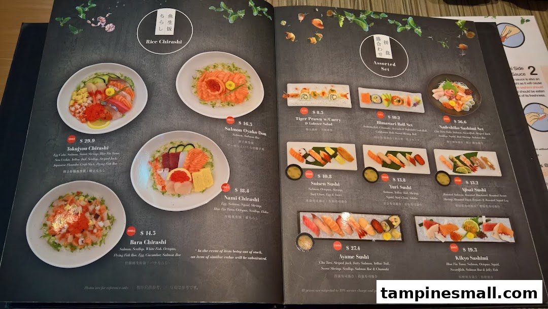 A detailed menu page from Itacho Sushi, showcasing various chirashi and assorted sushi/sashimi sets.