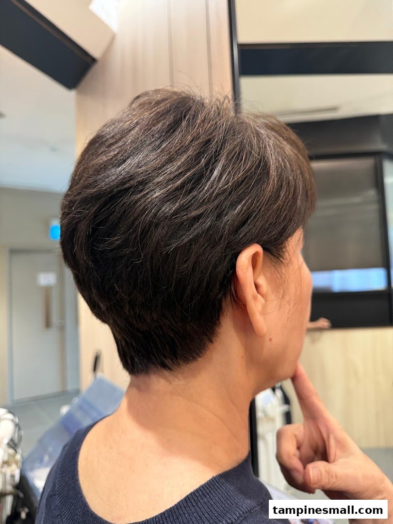 Close-up of a person's short, stylish haircut from the back.