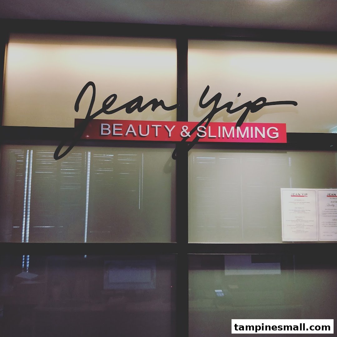 The shopfront of Jean Yip Beauty & Slimming, featuring its prominent logo and services.