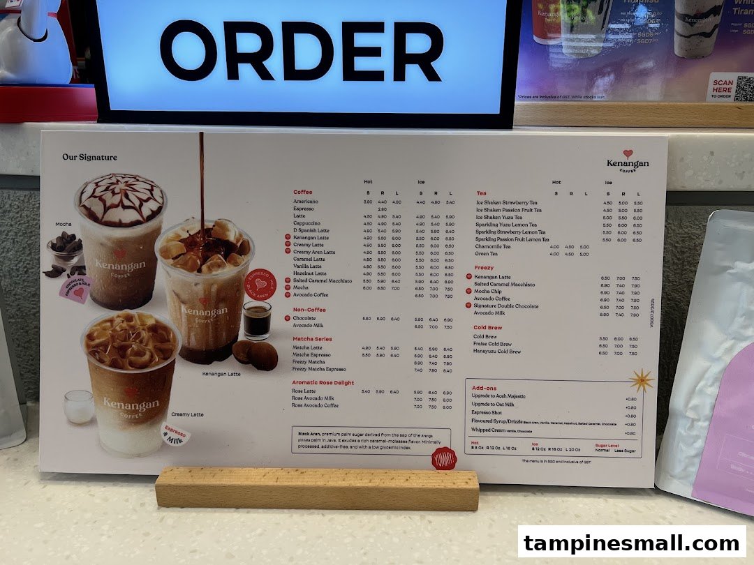 A comprehensive menu board for Kenangan Coffee, displaying various hot and iced beverages with their prices.