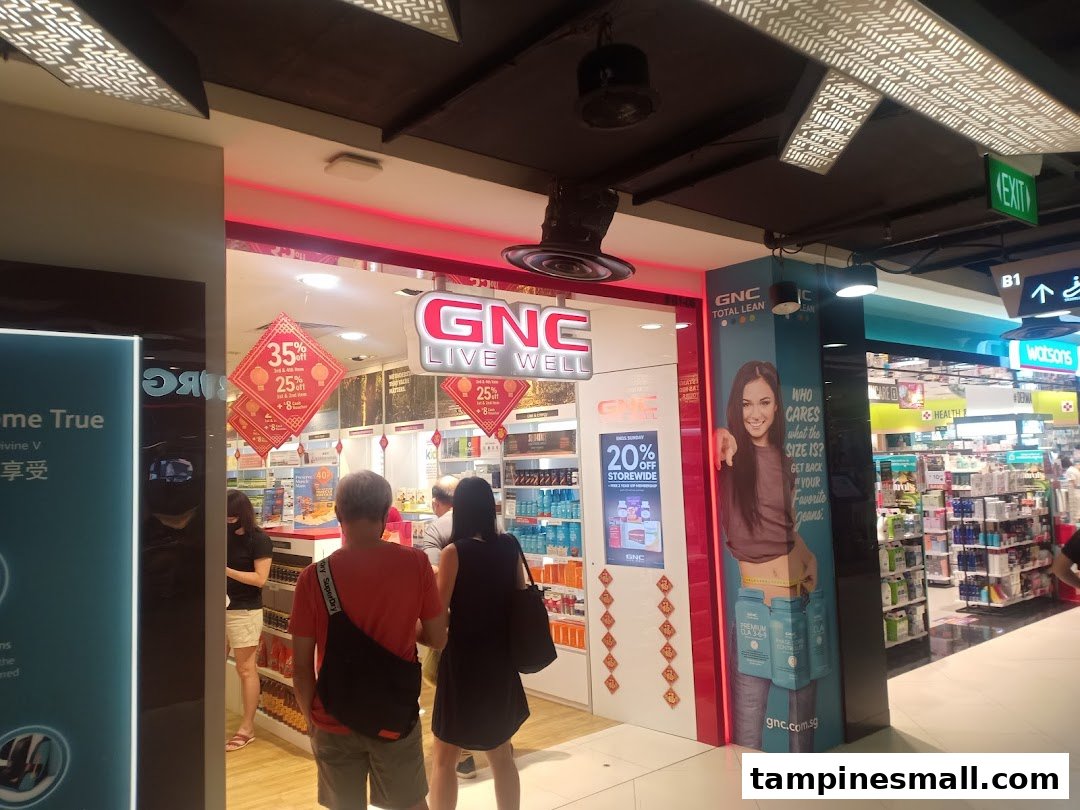 The inviting storefront of a nutrition and wellness shop, featuring health products and customers entering.