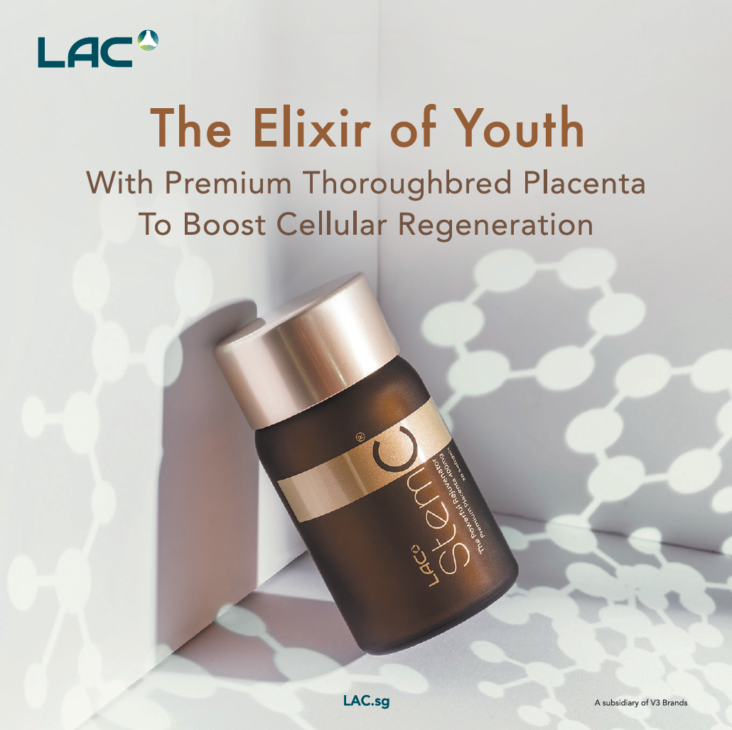 A product bottle for 'StemC' from LAC, promoting cellular regeneration and youth.
