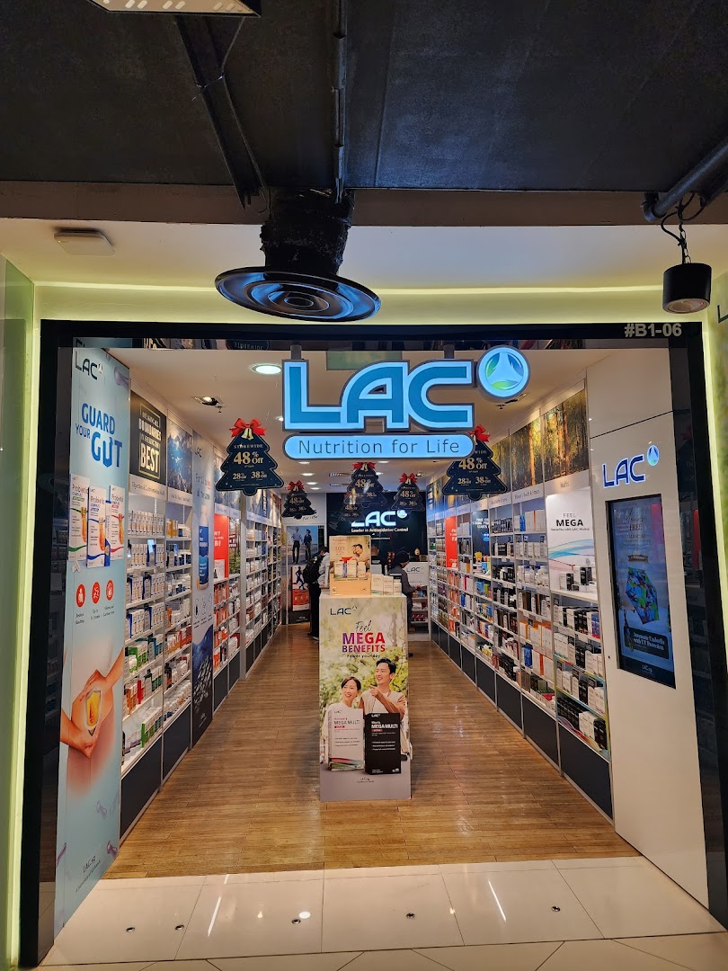 The storefront of LAC Nutrition for Life, showcasing a wide range of health and wellness products.