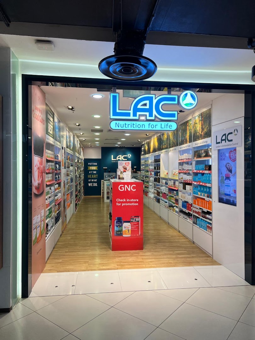 The brightly lit entrance of LAC Nutrition For Life, showcasing health and wellness products.