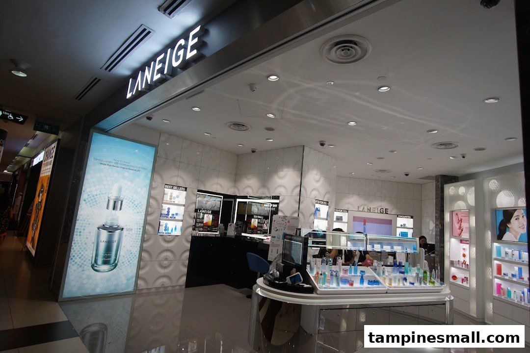 The brightly lit Laneige beauty store entrance showcasing skincare products and a prominent brand sign.
