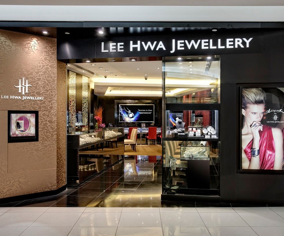 The elegant shop front of Lee Hwa Jewellery, showcasing its luxurious interior and displays.