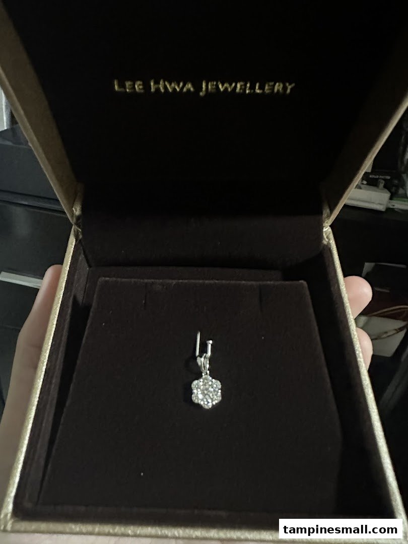 A sparkling diamond pendant displayed in a luxurious Lee Hwa Jewellery box.