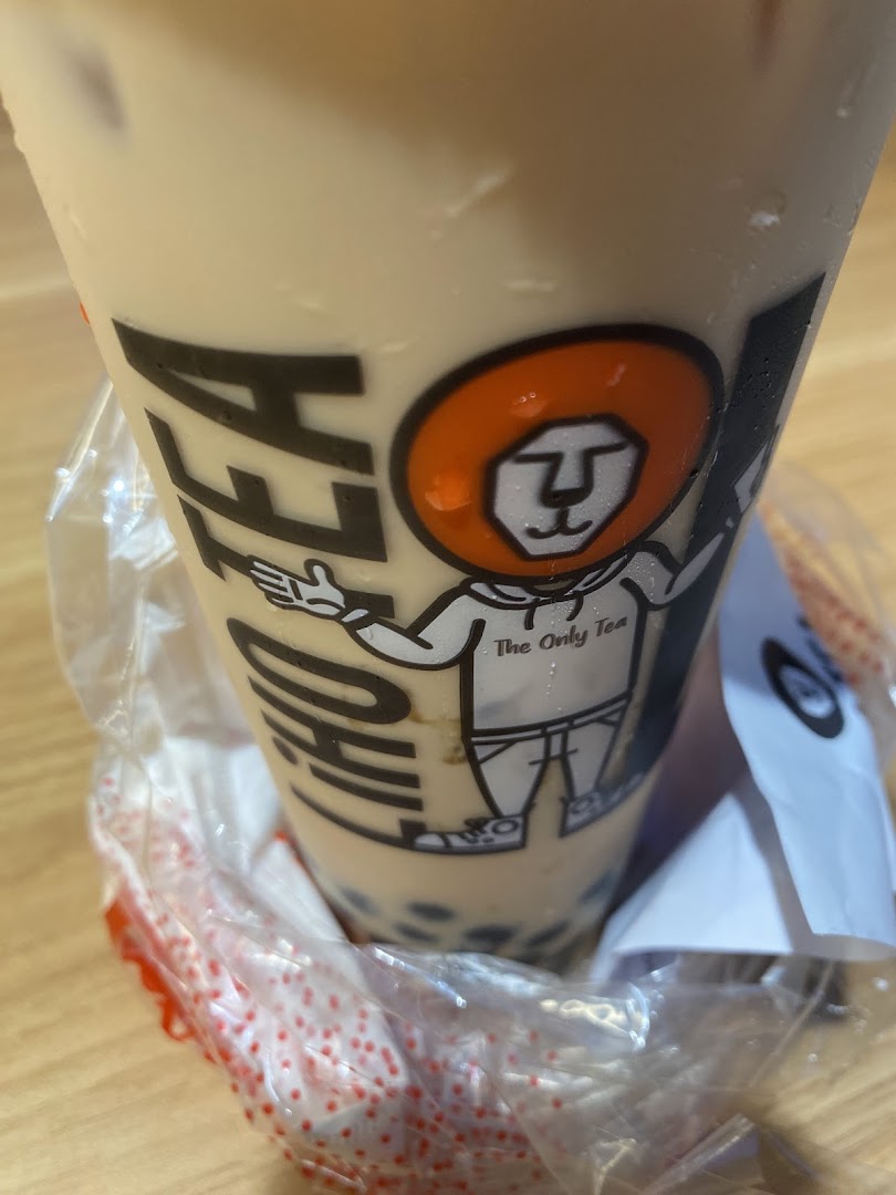 Close-up of a LiHO TEA bubble tea cup featuring its distinctive lion mascot and logo.