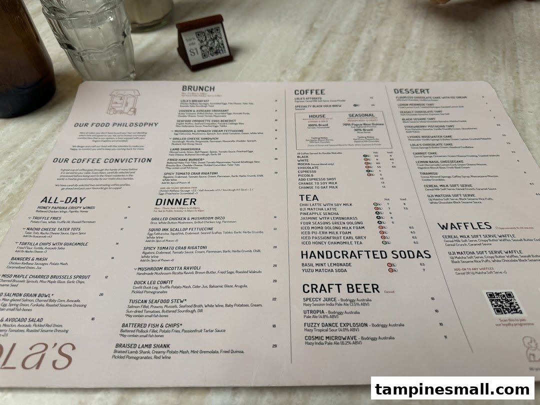 A detailed menu from Lolas cafe, showcasing a variety of food and beverage options.