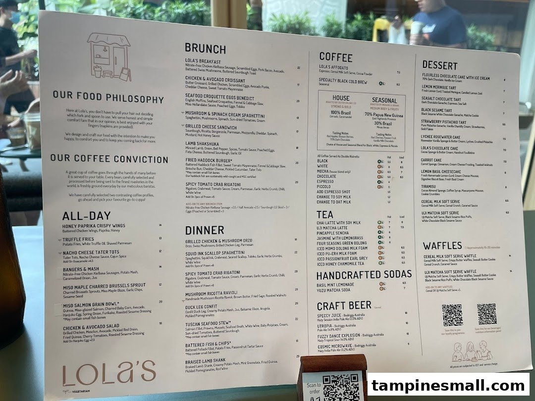 A detailed menu from Lola's, showcasing a wide range of food and beverage options.