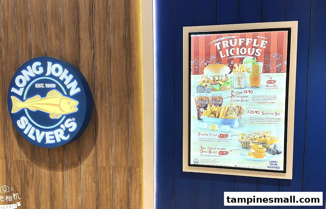 A promotional menu board for Long John Silver's featuring 'Truffle Licious' items and a shop logo.
