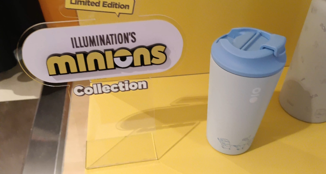A Montigo tumbler from the Limited Edition Illumination's Minions Collection on display.